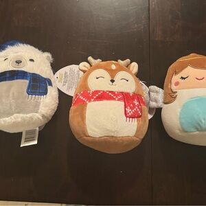 Squishmallows Brown and White Deer Pillow with Red Accents